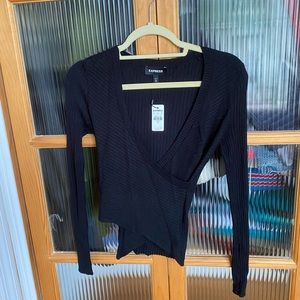 EXPRESS Low Neck Ribbed Top: Black - XS